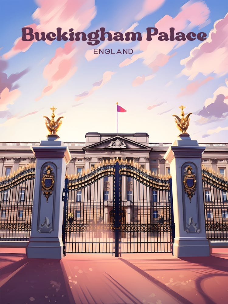 Buckingham Palace England Royalty Travel Art Illustration