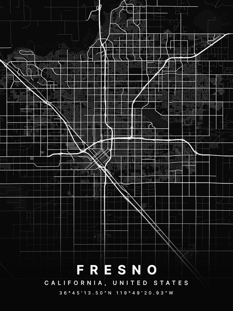Fresno California USA Black Map