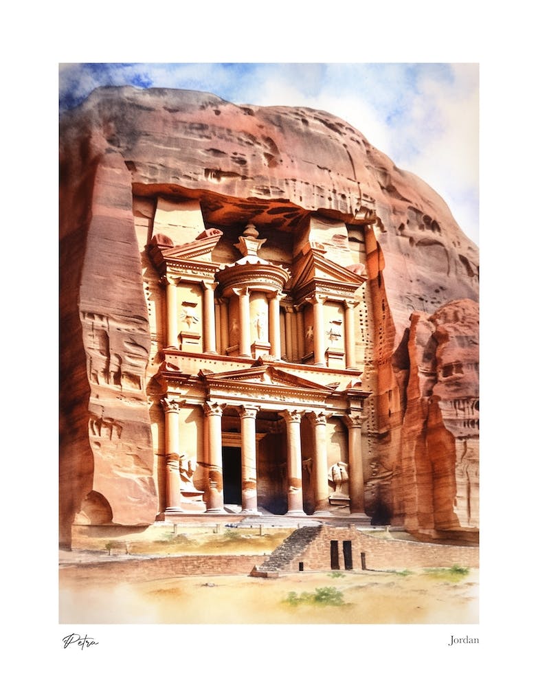 Petra, Jordan 2 Watercolour Travel Poster