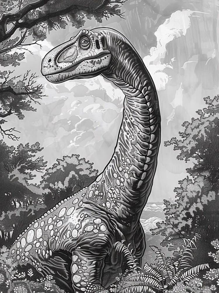 Ouranosaurus Dinosaur Black Sketch Illustration