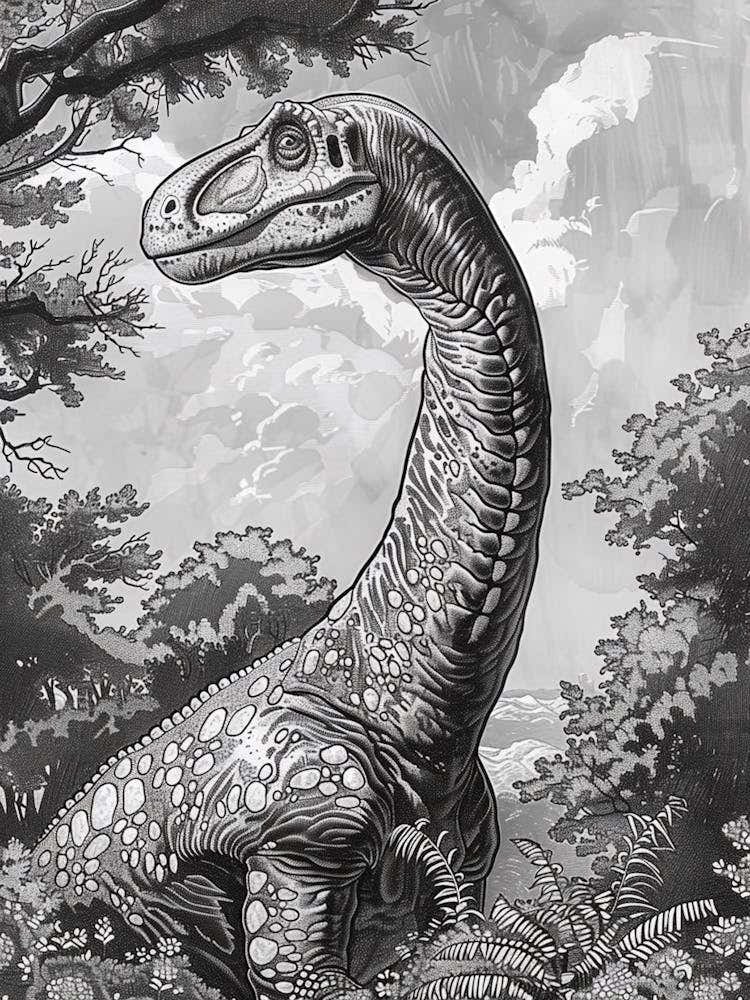 Ouranosaurus Dinosaur Black Sketch Illustration