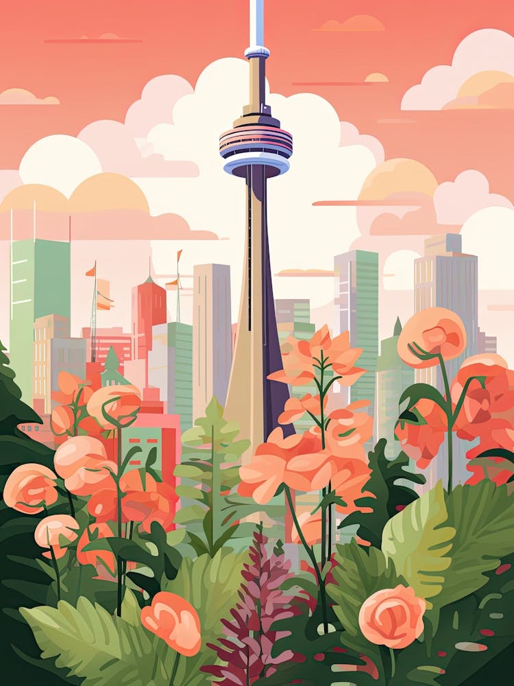 Cn Tower   Toronto, Canada   Cute Botanical Illustration Travel 1