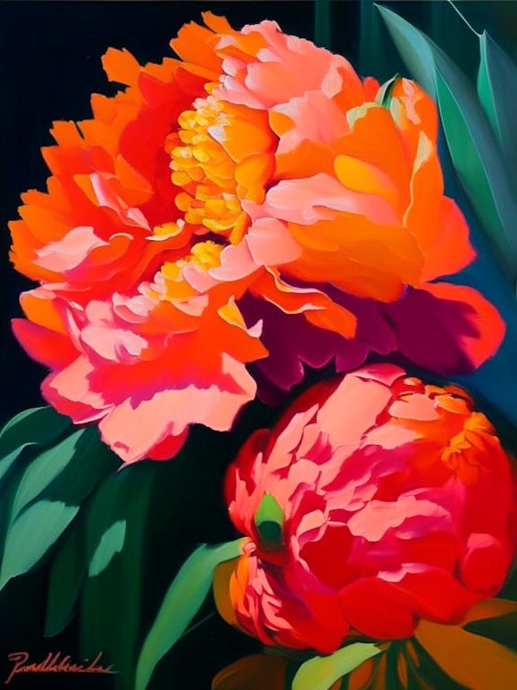 Bartzella Peonies Orange Colourful 1 Painting