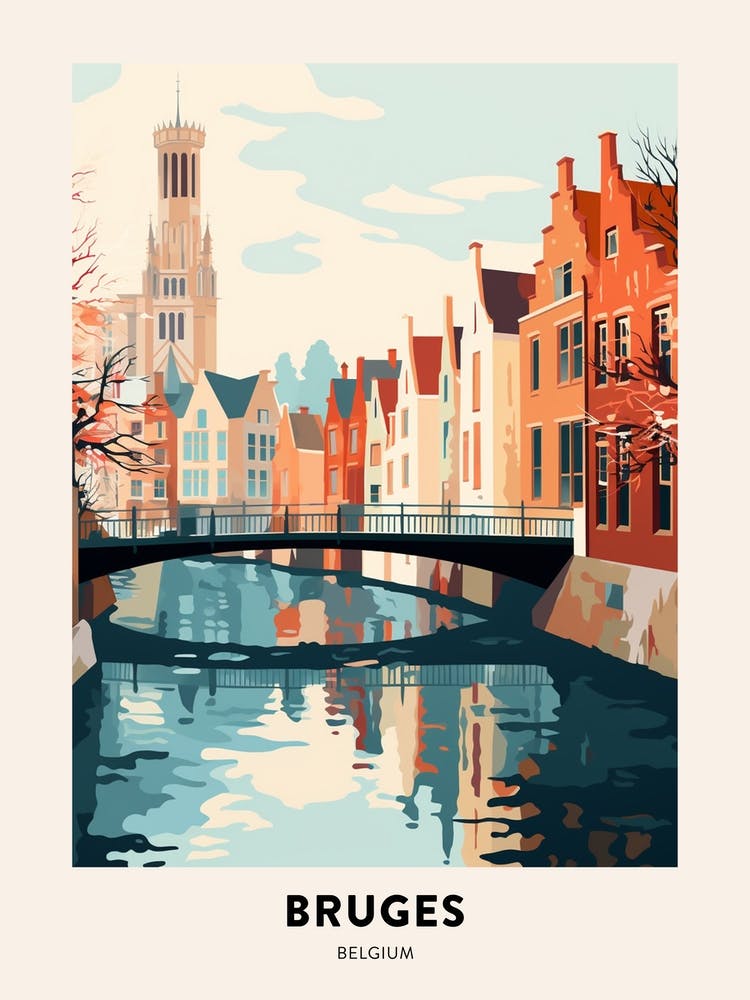 Vintage Winter Reiseposter Brügge Belgien 5