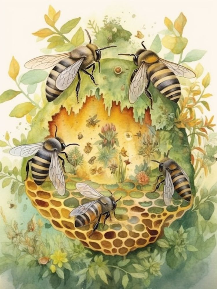 Sweat Bee Beehive Watercolour Illustration 1