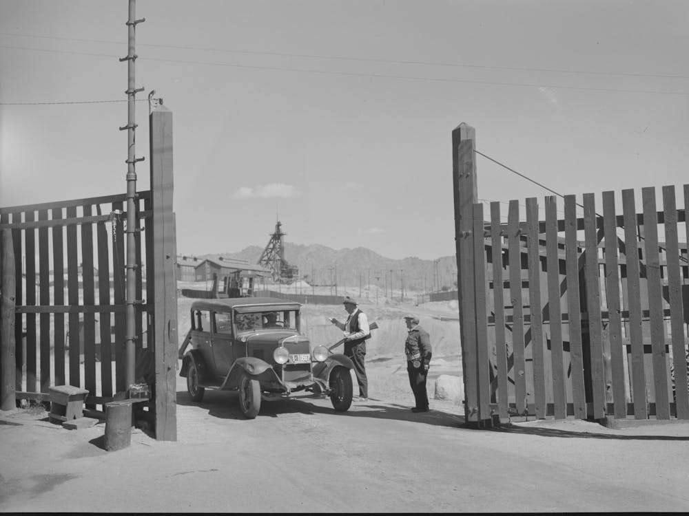 Butte, Montana, Anaconda Copper Mining Company, Guards At The Gate Of A Copper Mine By Russell Lee