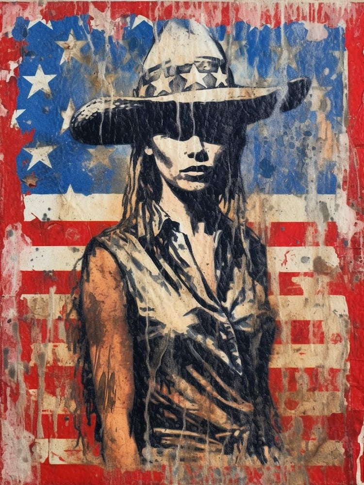 Expressionism Cowgirl Red And Blue 7