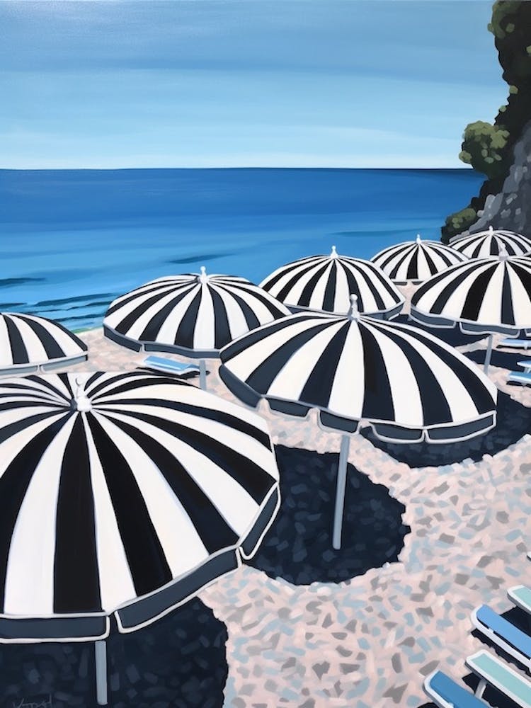 Striped Black And White Beach Umbrellas In Italy