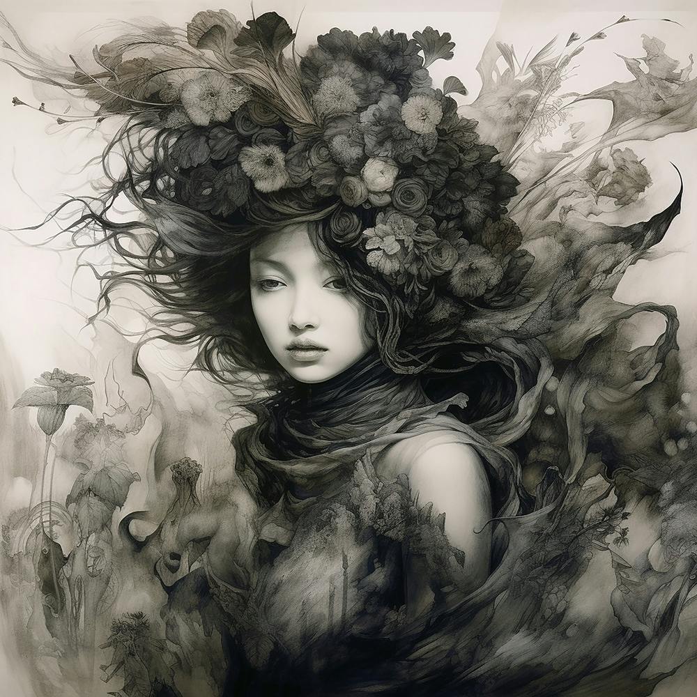 Forest Witch Ink Painting