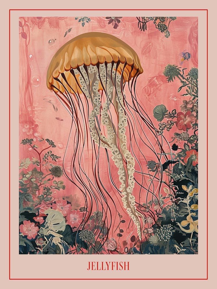 Floral Animal Painting Jellyfish 1 Poster