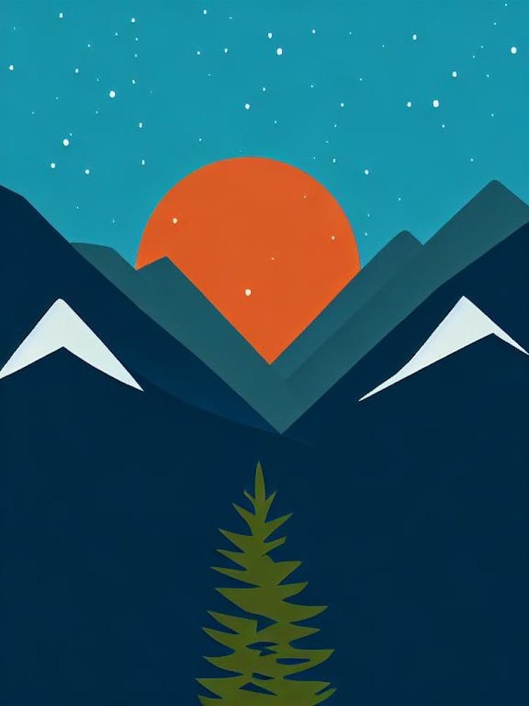 Mount Ruapehu, New Zealand Modern Illustration Skiing Poster