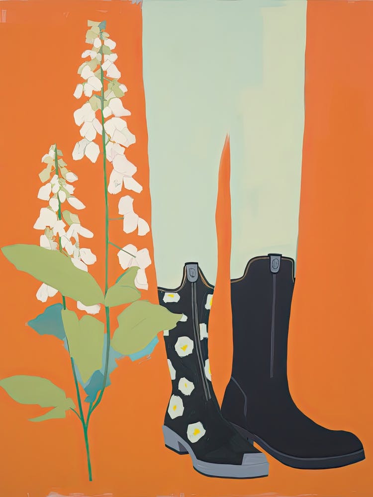 A Painting Of Cowboy Boots With Snapdragon Flowers, Pop Art Style 5