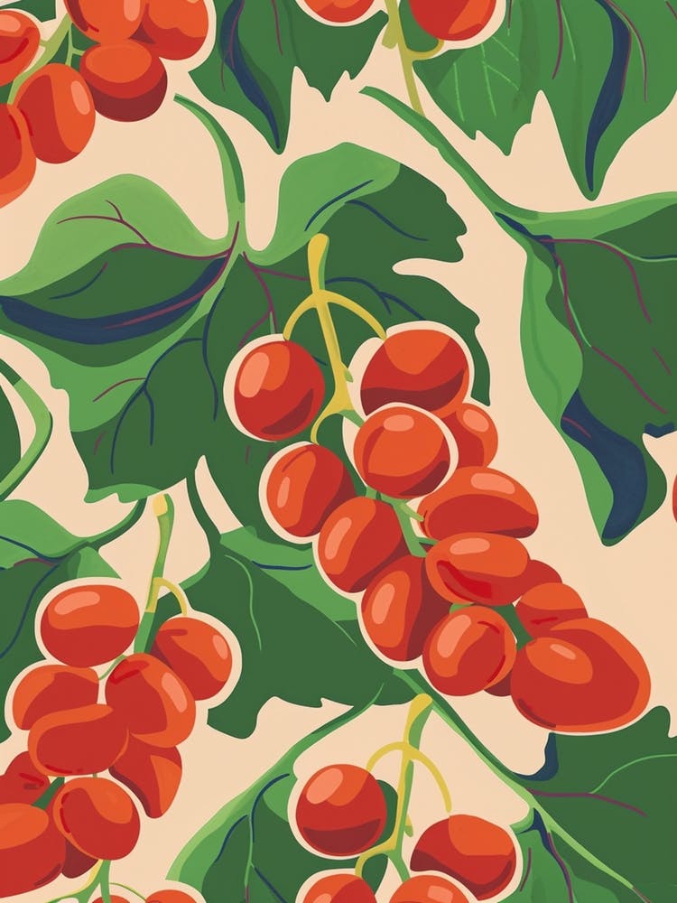 Red Grapes & Leaves Pattern Illustration