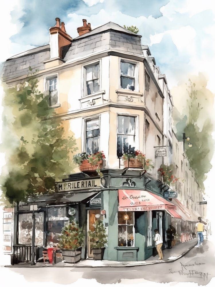 Notting Hill London Neighborhood, Watercolour 1