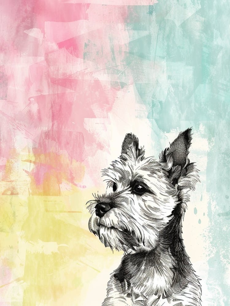Welsh Terrier Dog Pastel Line Watercolour Illustration  1