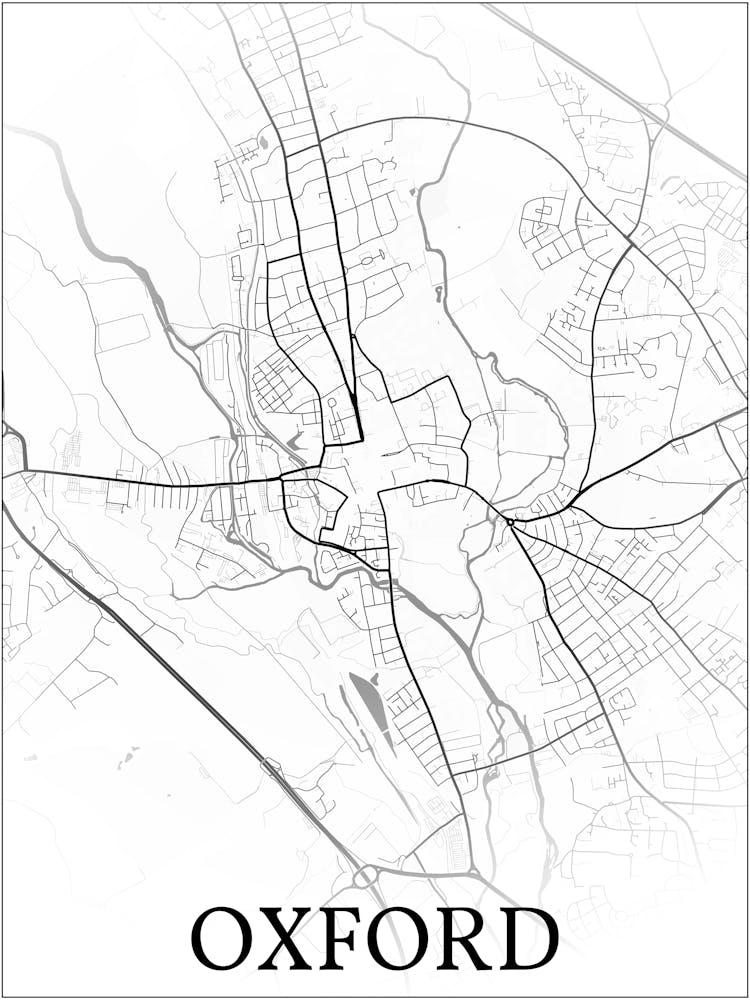 Oxford, England, Uk, City Map, Black And White Fade Design