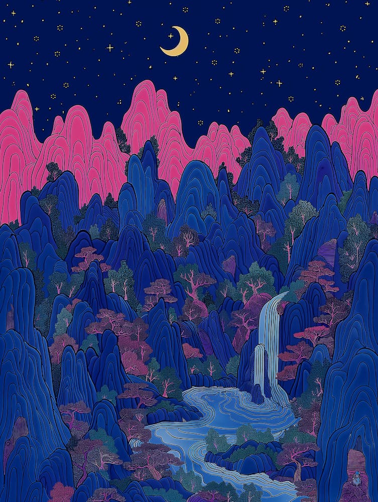 Pixten Vibrant Neon Pink And Blue Fantasy Landscape With Mounta 19bbe9f9 5af5 43c7 B9b2 29fd8c7593d6