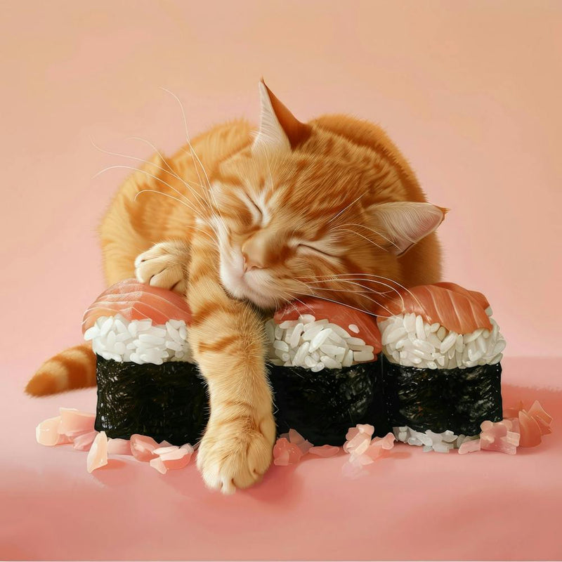 Katze schläft auf Sushi 6