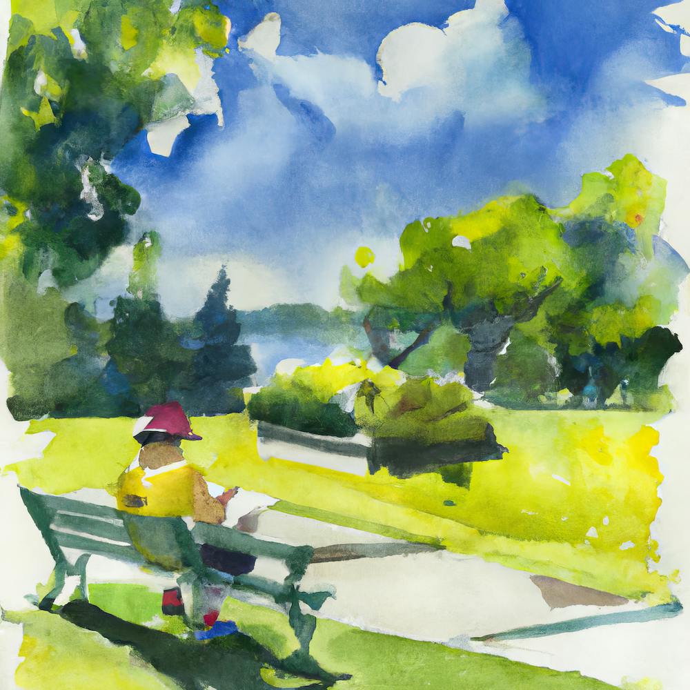 Watercolor  Of A Park Bench