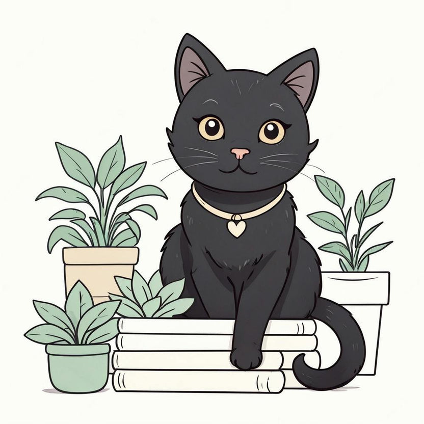 Black Cat Sitting On Books
