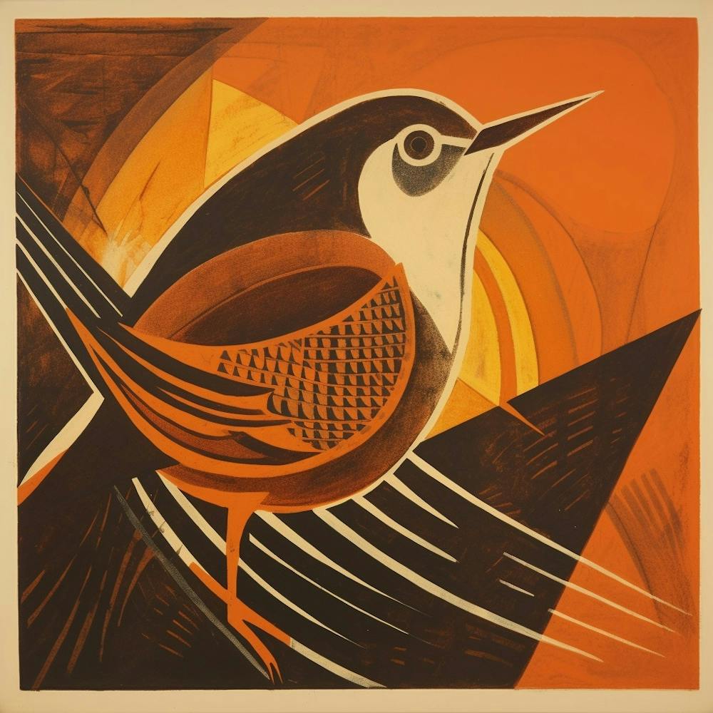 Retro Bird Lithograph Sparrow 1