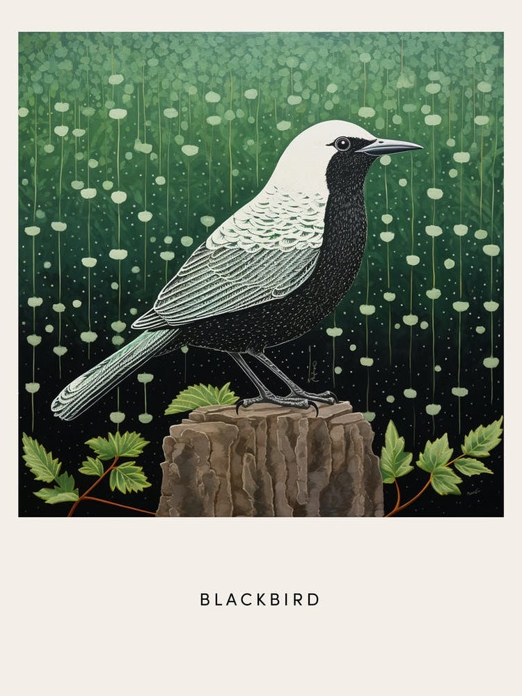 Ohara Koson Inspired Bird Painting Blackbird 4 Poster