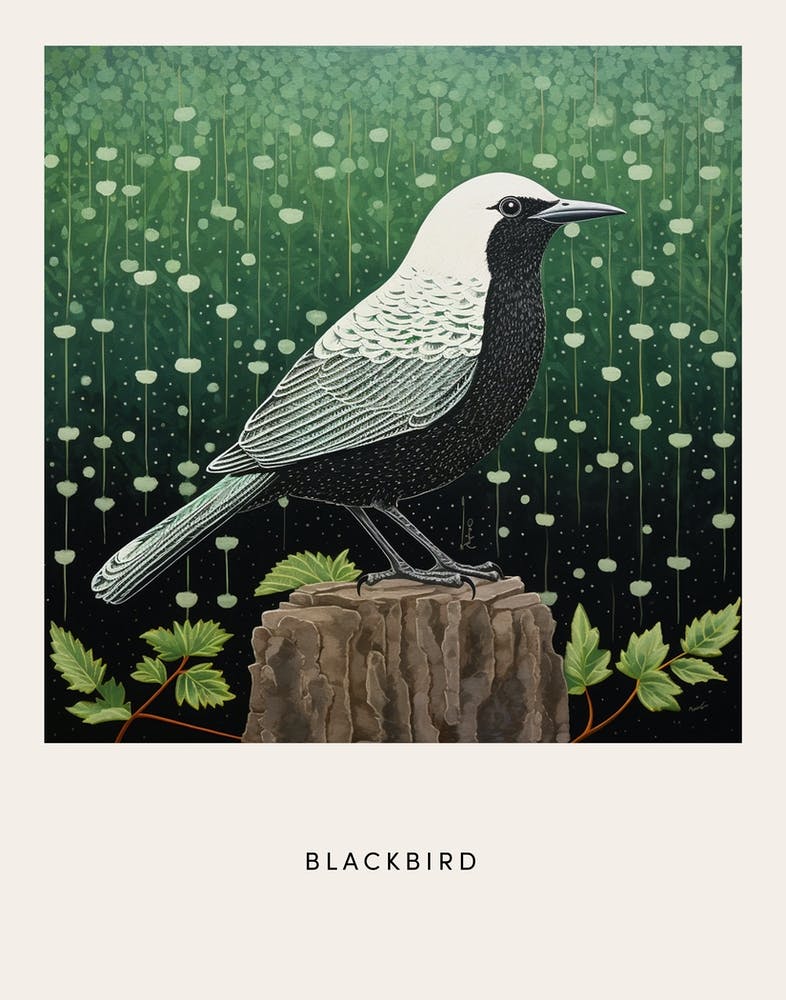 Ohara Koson Inspired Bird Painting Blackbird 4 Poster