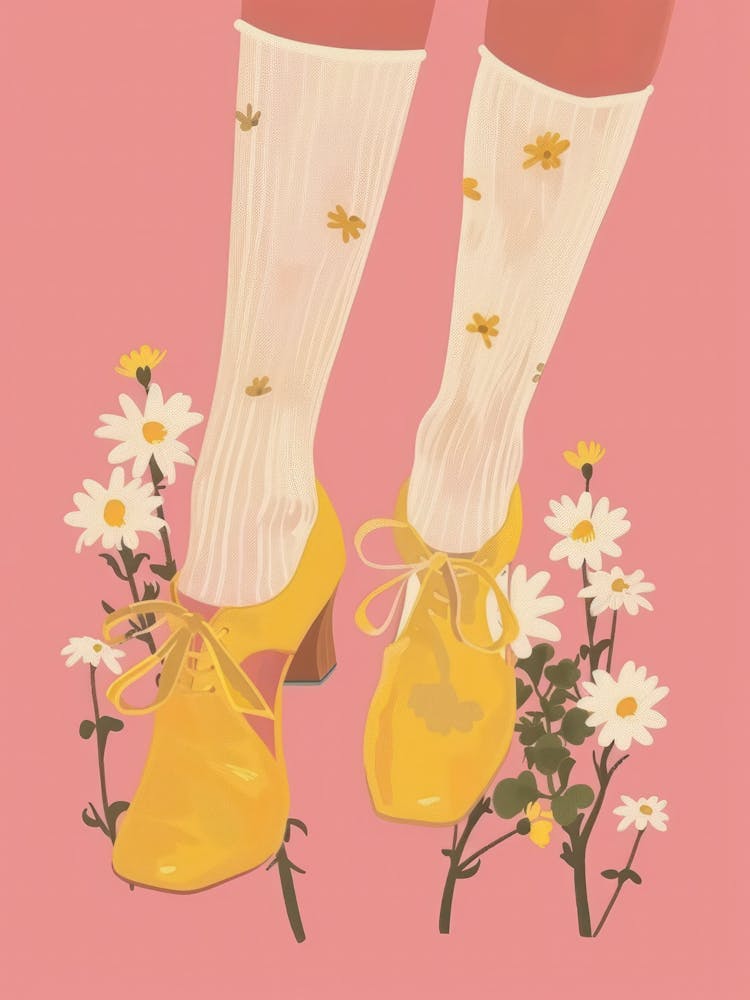 Woman Yellow Shoes With Flowers 2