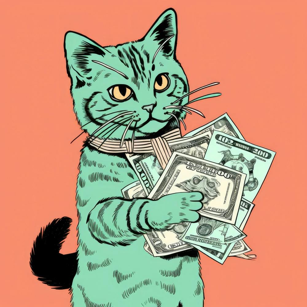 Cat Holding Money