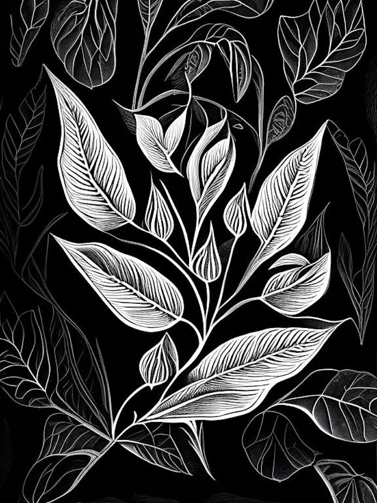 Sweet Almond Leaf Linocut 1