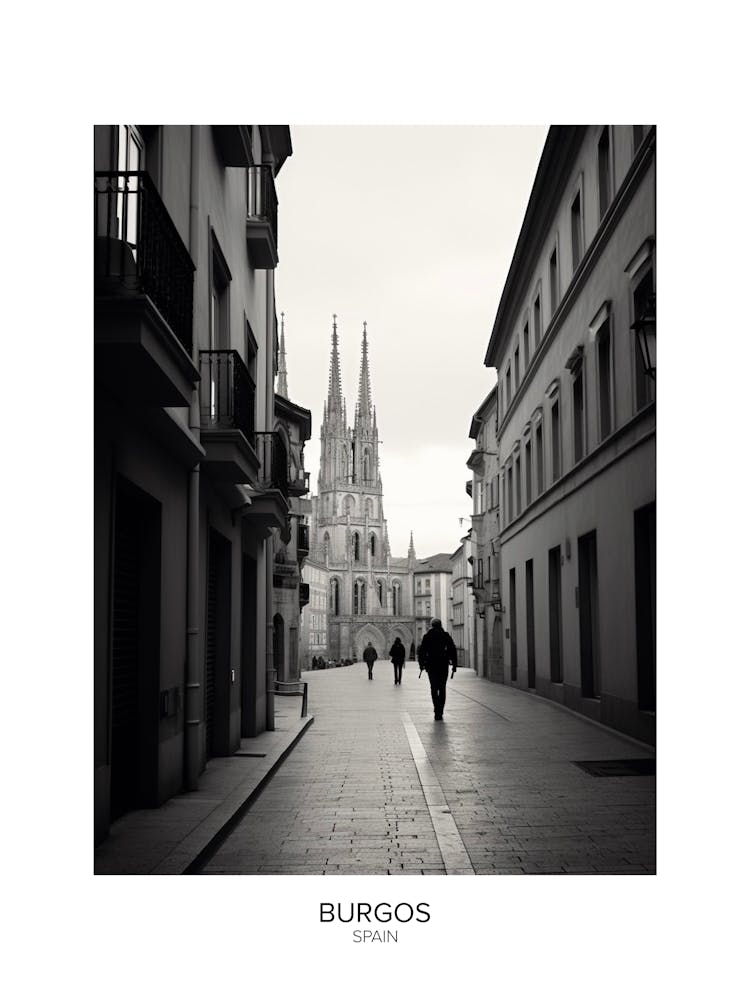 Poster Of Burgos, Spain, Black And White Analogue Photography 1