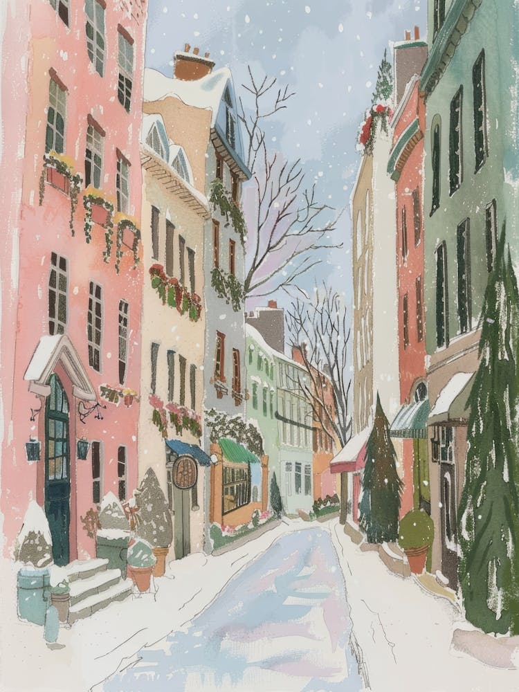 Christmas In the City. Retro Watercolor