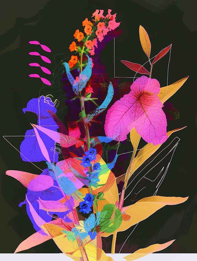 Lobelie 4 Neon Blumen Collage