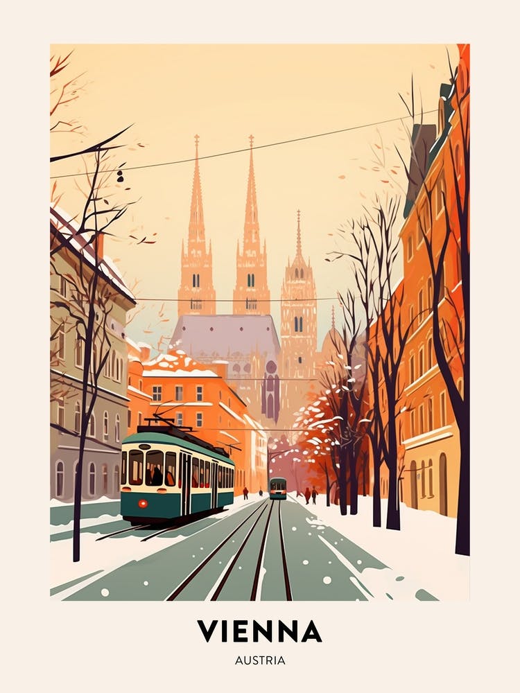 Vintage Winter Travel Poster Vienna Austria 4