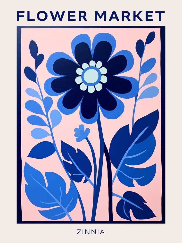 Blue Flower Market Poster Zinnia 4