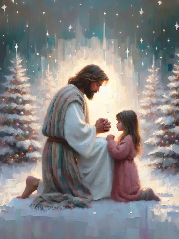 A Holiday Prayer, Christian Art, Jesus Praying With Girl, Jesus Prints, Lds Painting, Bible Wall Art, Jesus With Kids, Picture Of Jesus Png