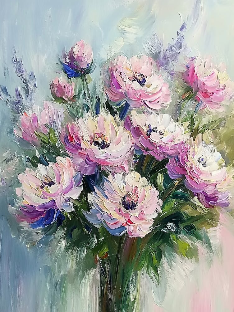 Oil Painting Bouquet Of Peony Flowers 1