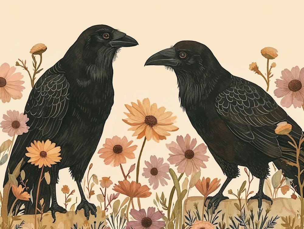 Floral Animal Illustration Crow 3