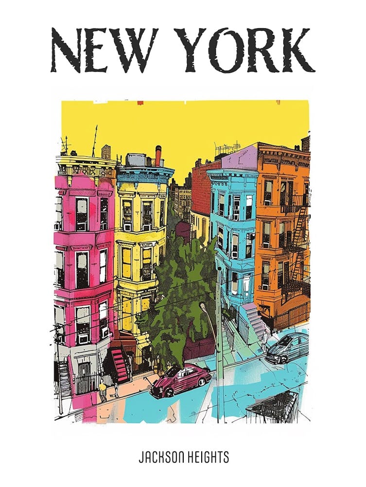 Jackson Heights New York Colourful Silkscreen Illustration 4 Poster