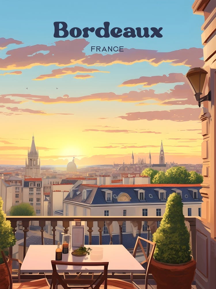 Bordeaux France Scenic Romantic Modern Travel Art