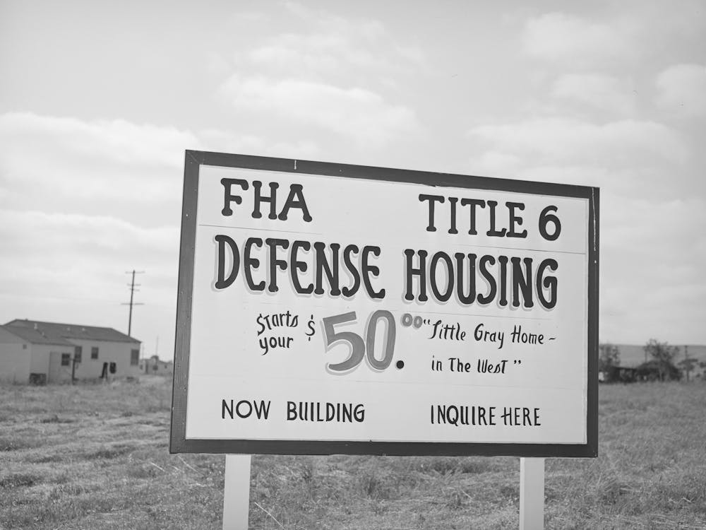 Sign Of Federal Housing Administration Defense Housing, San Diego, California By Russell Lee