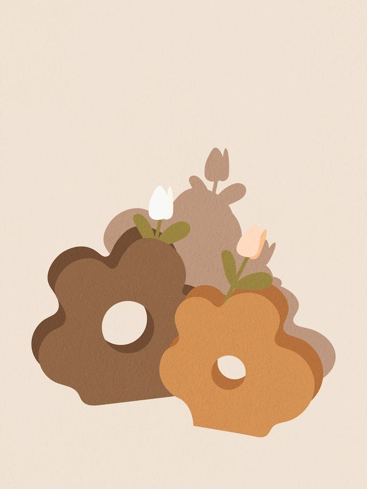 Pottery Tulip Flowers Neutral Beige