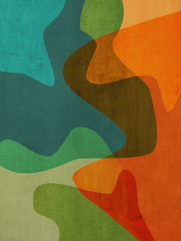 Abstrait Moderne du Milieu du Siècle Sarcelle Orange