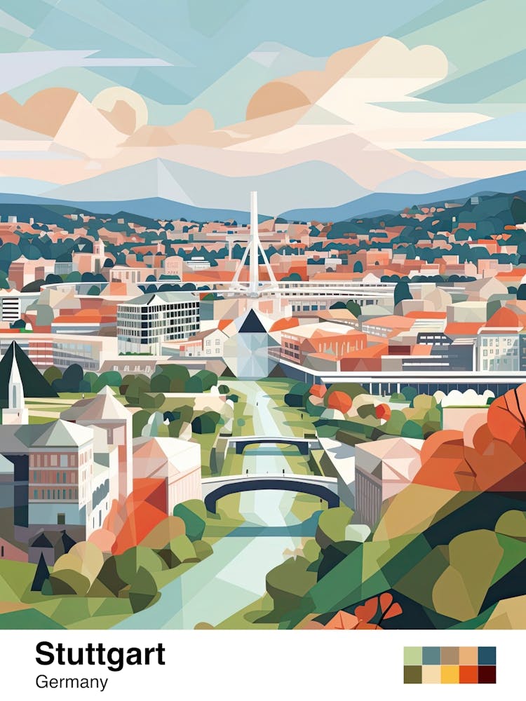 Stuttgart, Germany, Geometrische Illustration 3 Poster