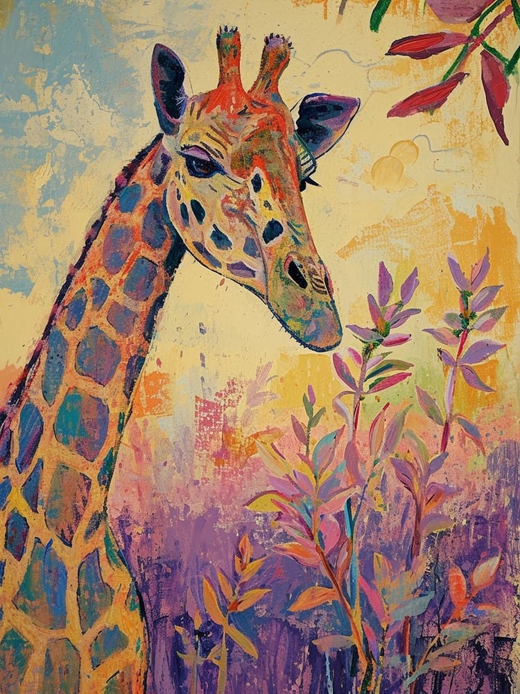 Lilac Giraffe Watercolour Style Illustration 4