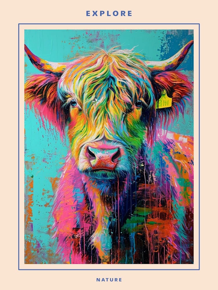 Hairy Cow Colourful Paint Splash 2 Poster