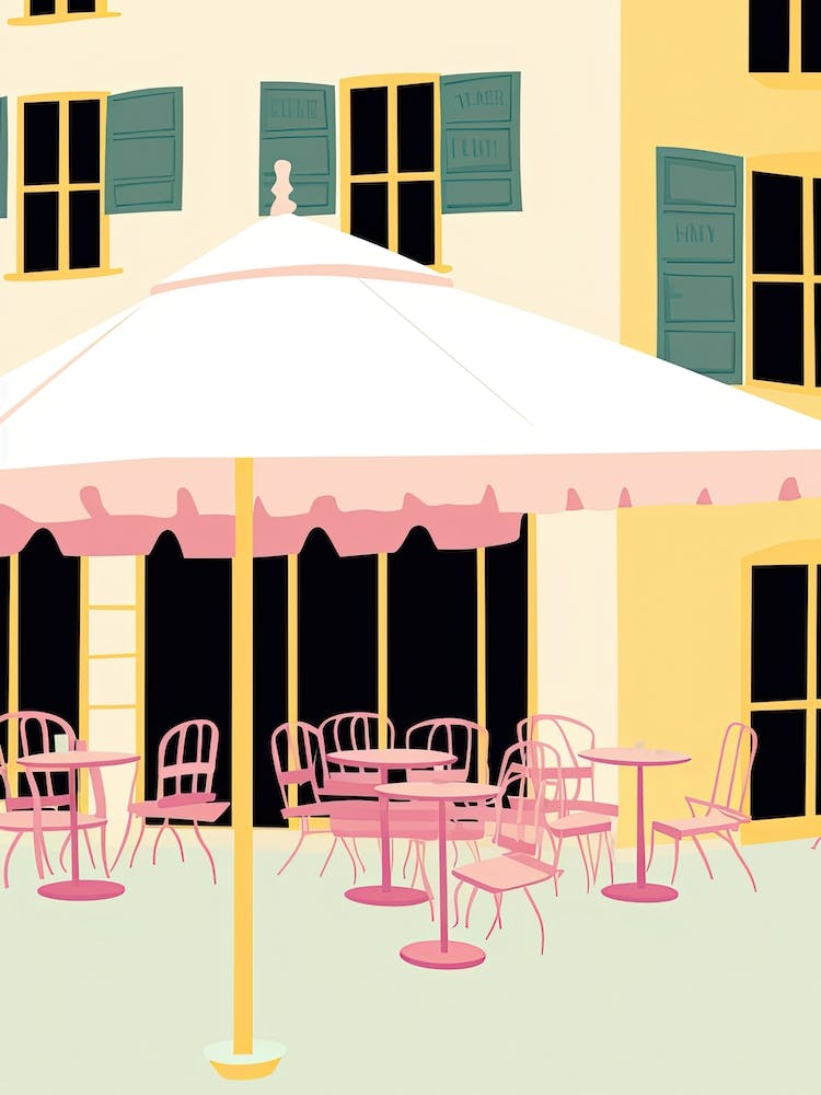 Montpellier, France, Illustration tons pastels plats 3