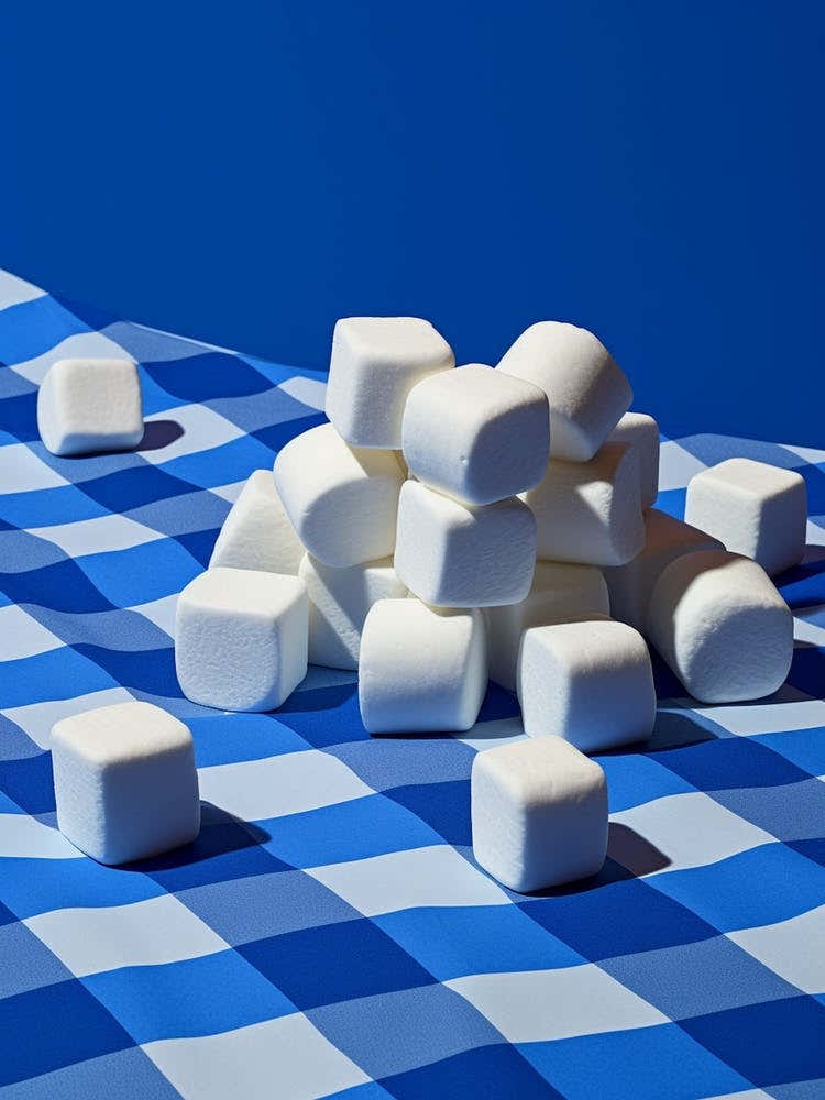 Marshmallows Blue Checkerboard