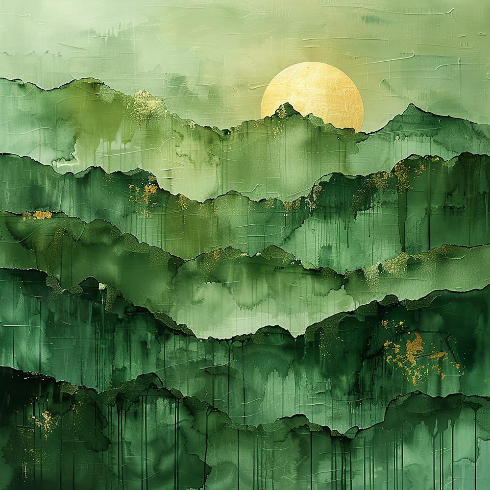 Chinese Landscape Painting in Green - abstract art, abstract painting  city wall art, colorful wall art, home decor, minimal art, modern wall art, wall art, wall decoration, wall print colourful wall art, decor wall art, digital art, digital art download,