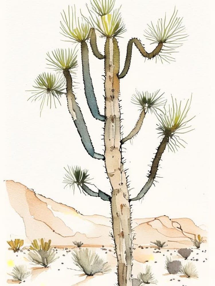 Joshua Trees In Desert Minimilist Watercolour  (4)